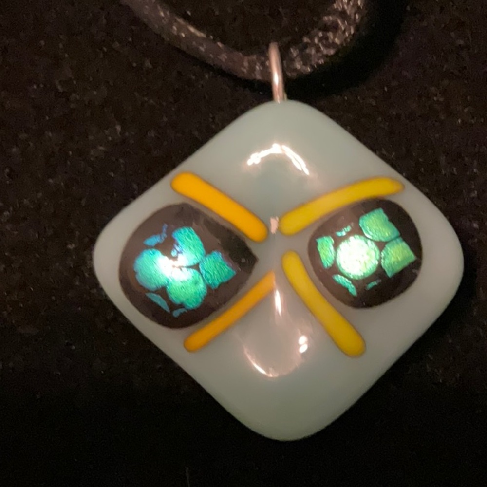 🟣 New Blue Fused Dichroic Art Glass Pendant, Handcrafted